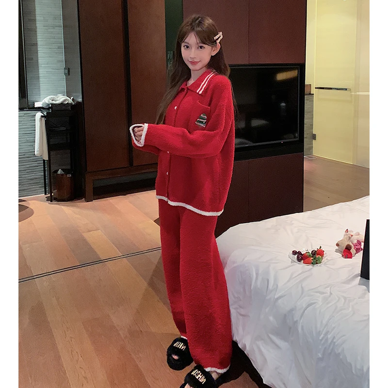 莫里伊【红色圣诞树开衫】小众时尚设计休闲可外穿保暖睡衣家居服