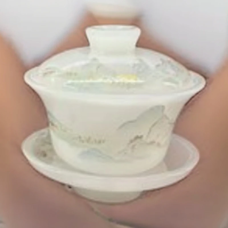 Q 紫牡丹变色琉璃三才盖碗简约加厚防烫泡茶盖碗 2738
