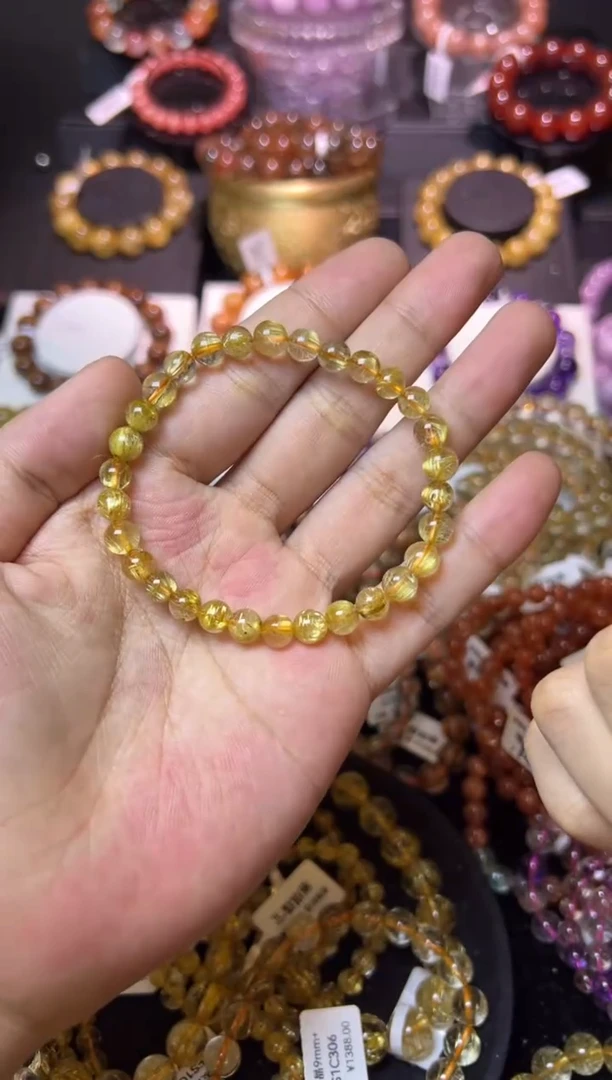 未镶嵌手串水晶金发晶6mm+