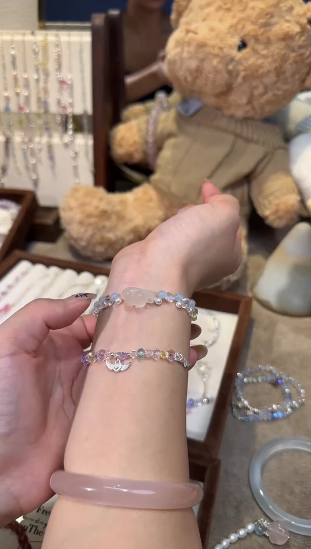 银S925镶嵌手链水晶玉髓趴趴猫链条