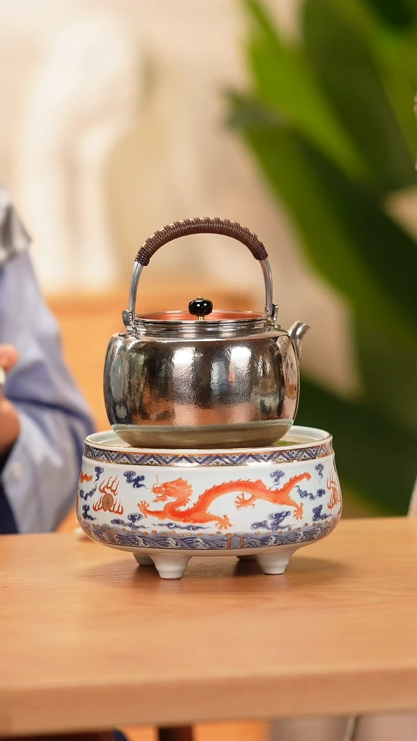 陶瓷阿*丹莺歌烧青花龙纹电陶炉+钛壶