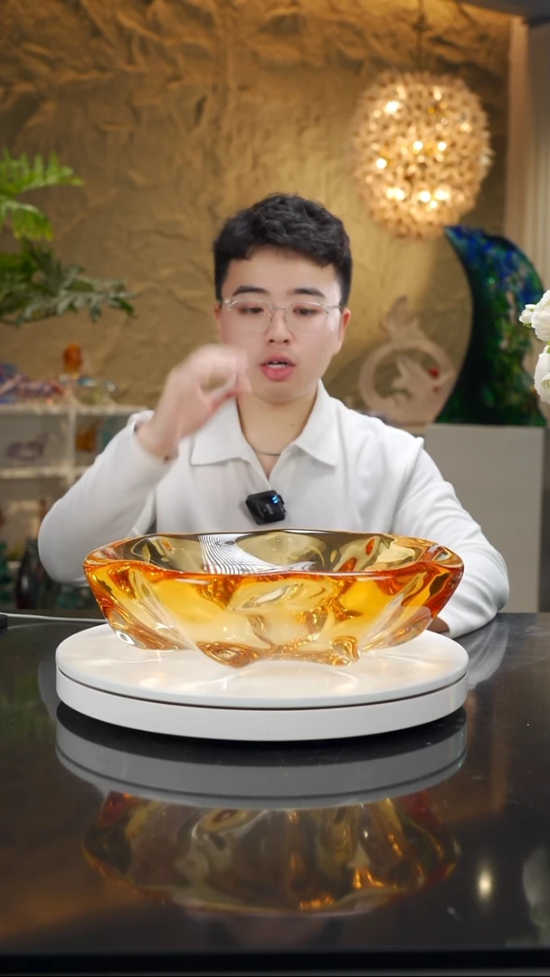 手工艺品琉璃琥珀金荷花果碗