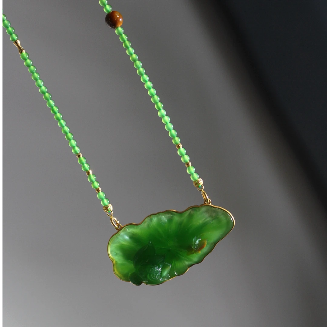 【岚溪珠宝】—苹果绿仿生荷叶、荷花，你若盛开，花香（好运）自来。【一套