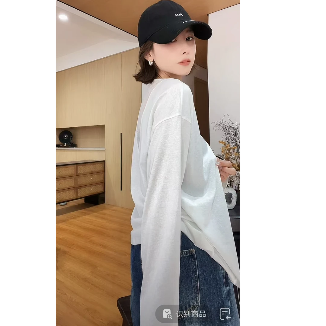 YYOUHAN 2025新款极简风后背大V设计轻薄款长袖T恤上衣 2508C4430