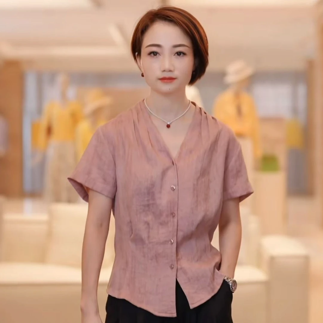【赫本风】通勤日常莱赛尔亚麻轻薄透气休闲衬衫6S368S50385