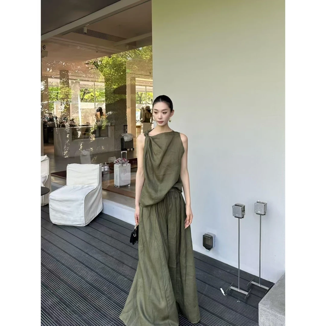 《幽兰拂晓》设计纽结背心+百褶半身裙两件套小众设计时尚显瘦高级