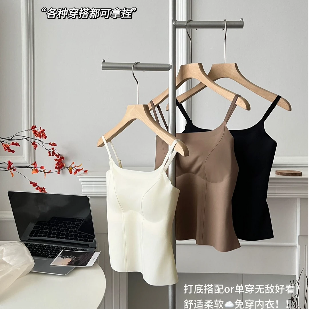 吊带背心带胸垫上衣复古长款薄款无痕美背无袖打底叠穿洋气辣妹