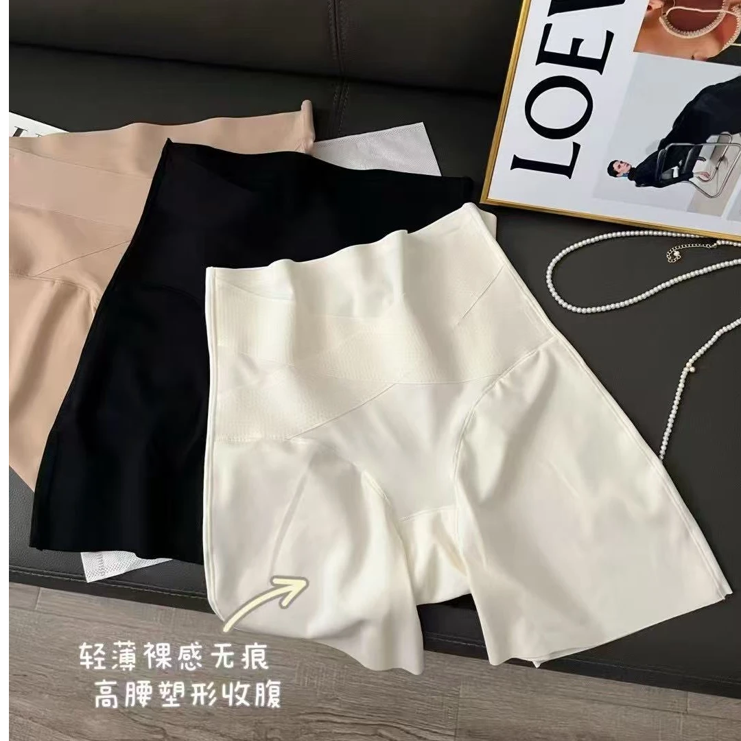 【加高腰轻塑形】10A抗菌微收腹绷带交叉形粉底液平角安全裤8886