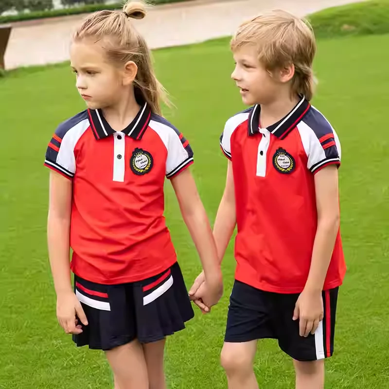 夏季红色运动风男女通用套头polo短袖