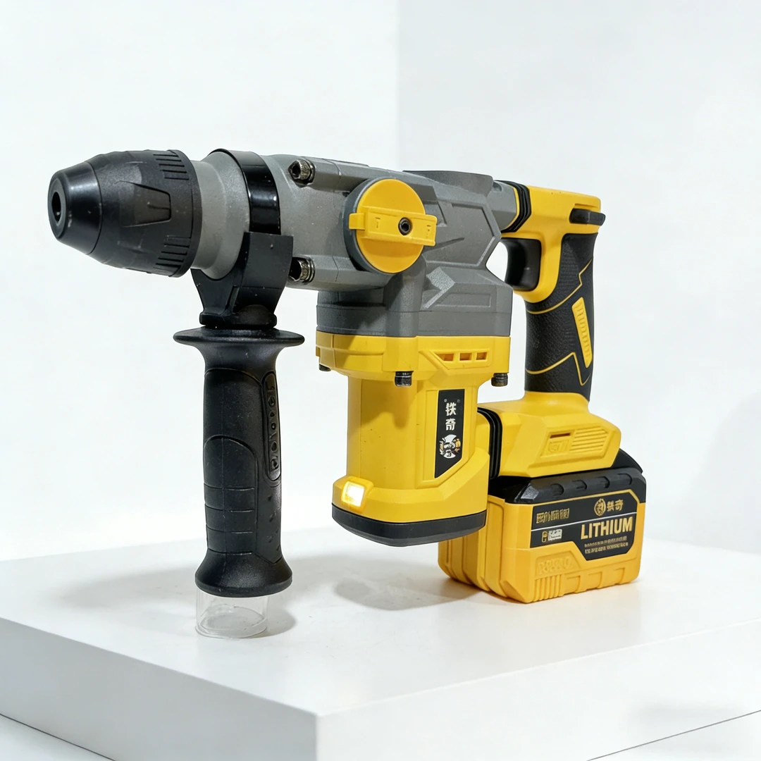 铁奇新款锂电无刷电锤带LED照明灯正反转可调节防滑软包胶充电款