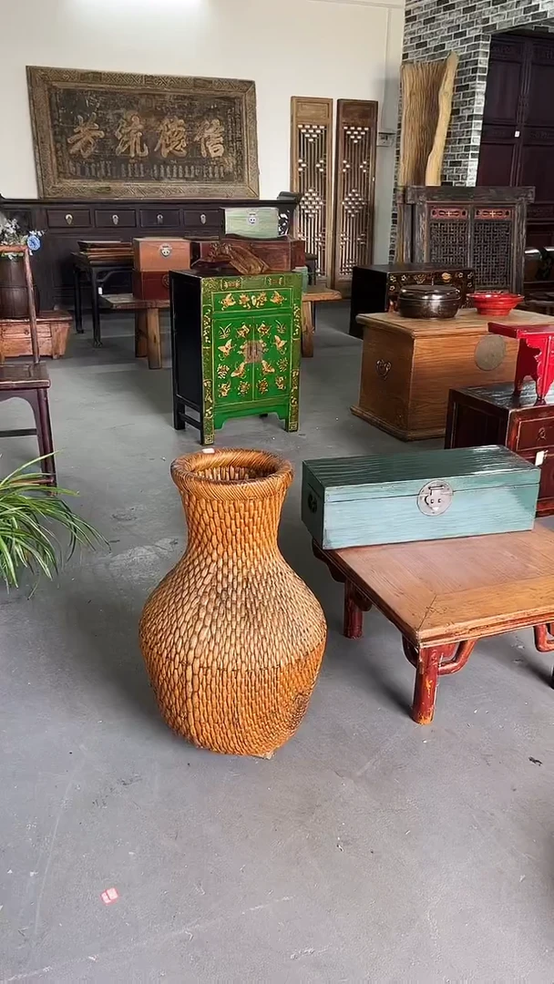 柳编花瓶形状米篓老物件