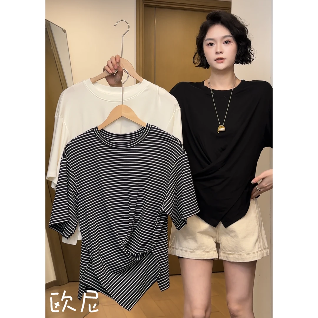 欧尼私服 2025春夏不规则开叉长袖防晒衫宽松空调衫上衣2503C1538