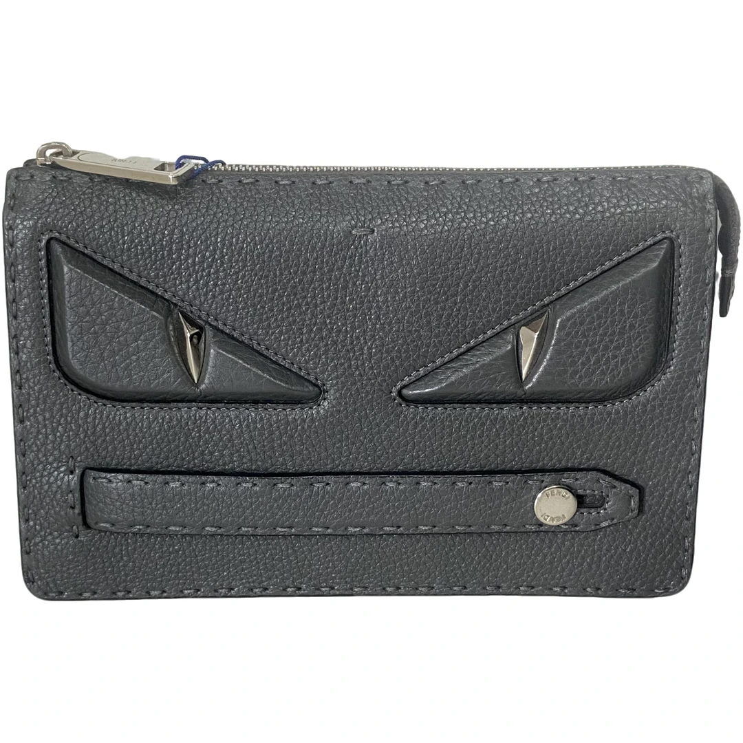 99新 FENDI/芬迪 芬迪灰色全皮荔枝纹手拿包088