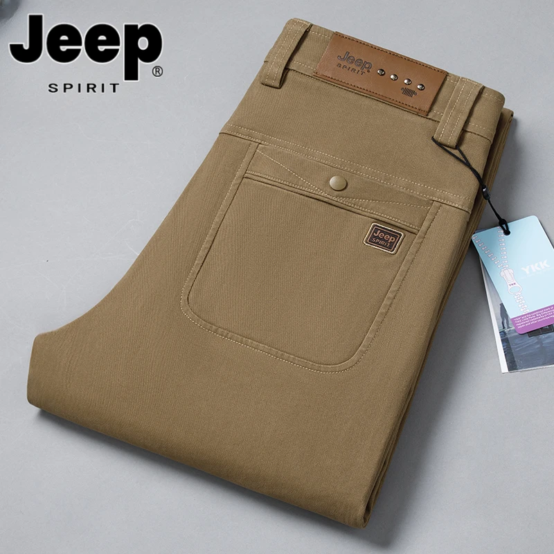 JEEPSPIRIT吉普2025秋冬纯棉休闲裤宽松直筒百搭男士高腰商务长裤