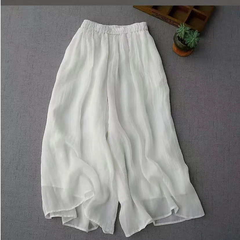 薄款无弹力阔腿裤常规款夏季休闲裤潮流白色沙丘废土风中国风