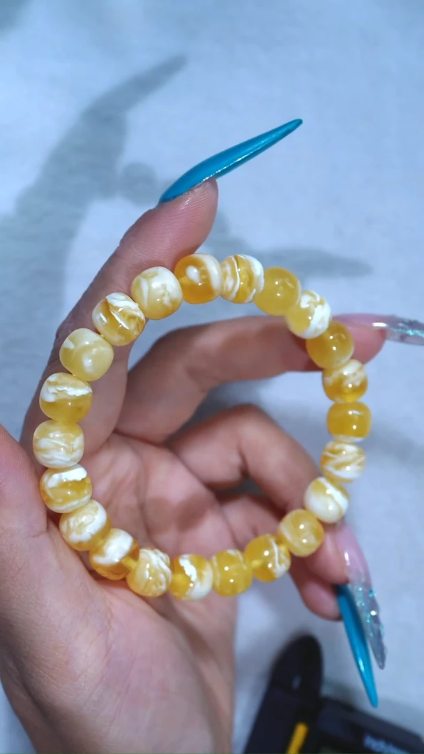 手链琥珀未镶嵌收藏级10mm金瓷白溶洞妖花