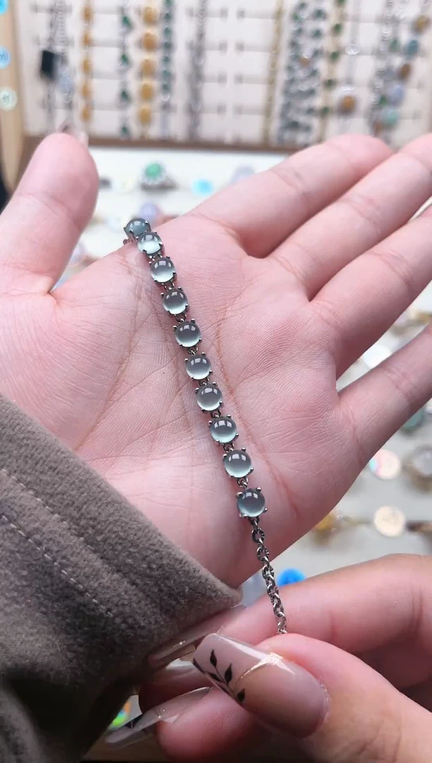 【闪购商品】翡翠手链银S925镶嵌天然A货翡翠手链