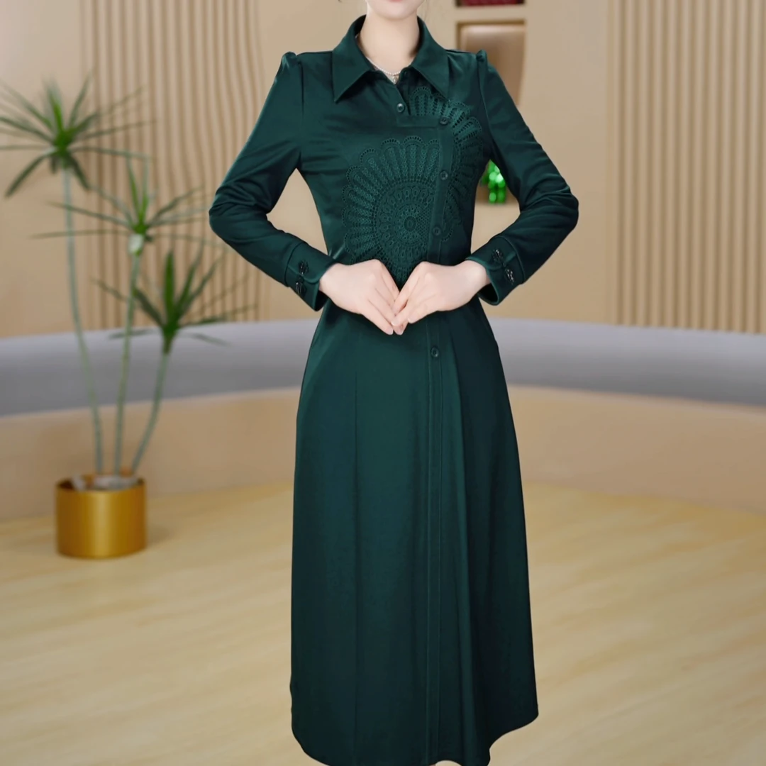 【晨薇女装】218-1早春穿搭新中式连衣裙时尚大气收腰修身显气质