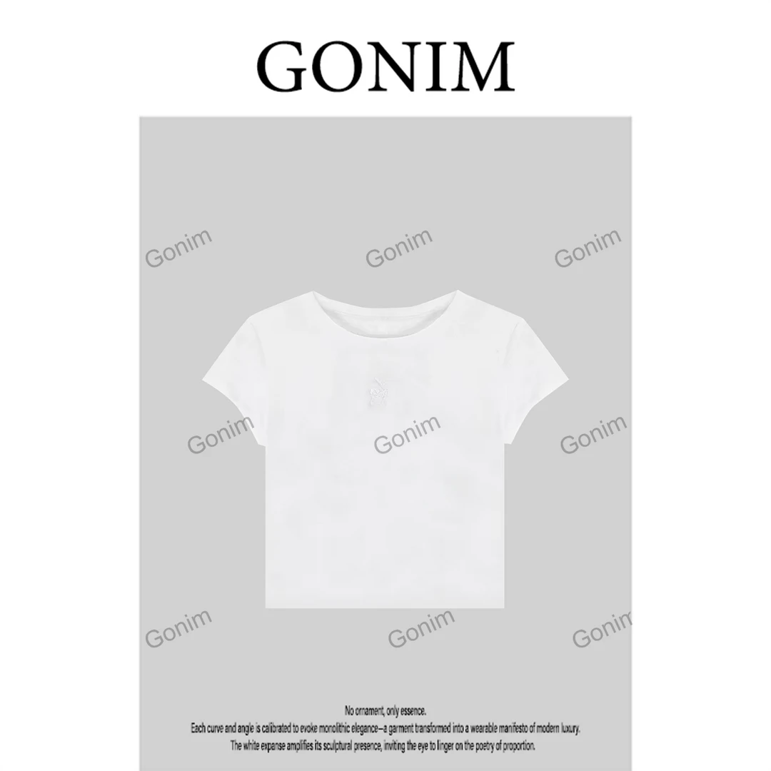 Gonim·"滴胶战马"2025早春款圆领时尚百搭天丝亚麻短袖T恤女