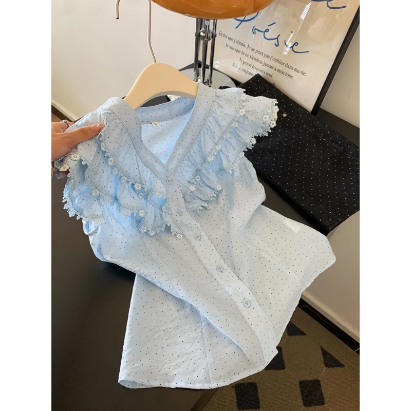 夏季2025新款红色v领无袖衬衫气质女设计感小众多巴胺小飞袖上衣