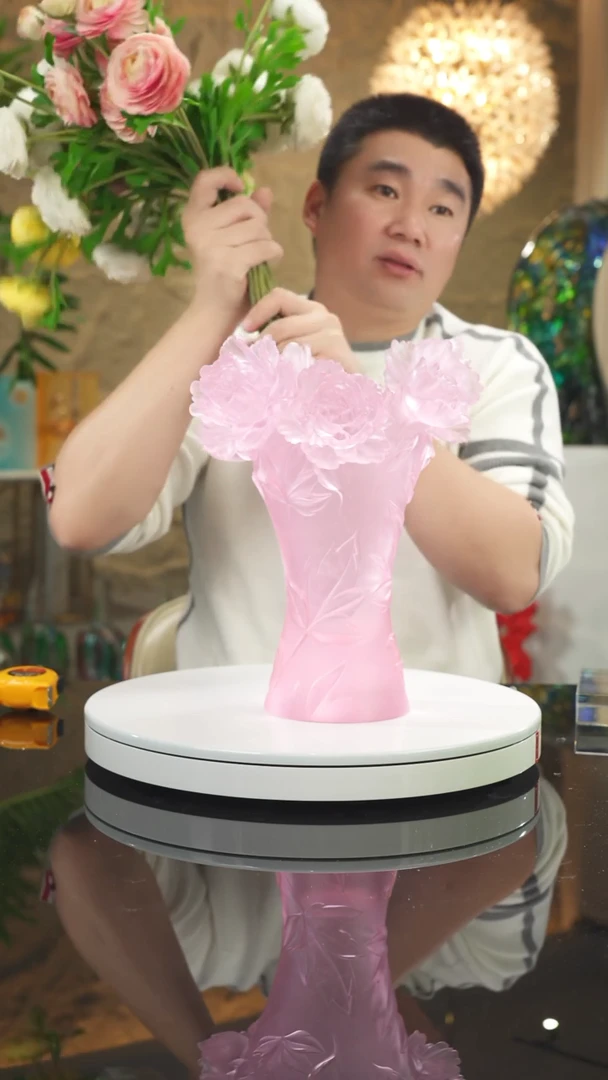 【闪购商品】摆件设计款粉色牡丹花瓶摆件