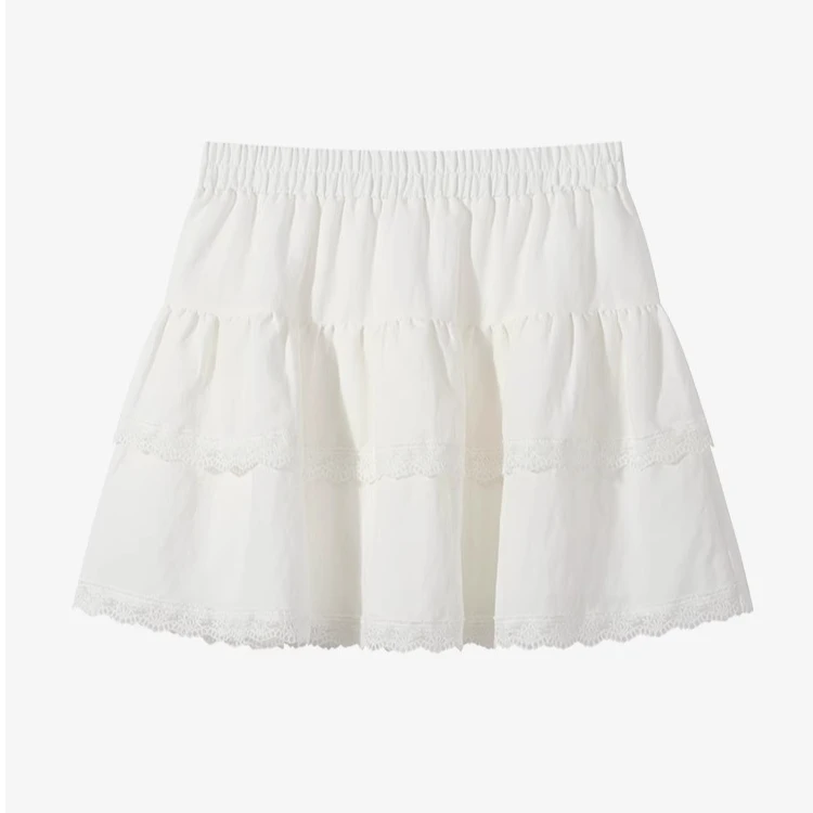 羊城故事-白色甜美蕾丝芭蕾风蛋糕裙显瘦a字短款半身裙Y50148240