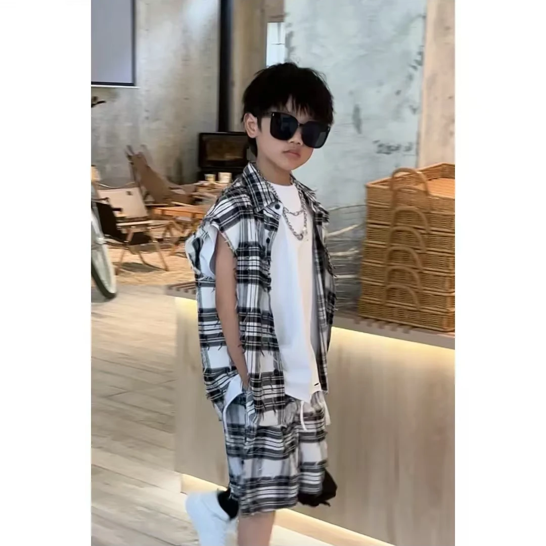 【2010】夏季新款流苏格子无袖衬衫套装