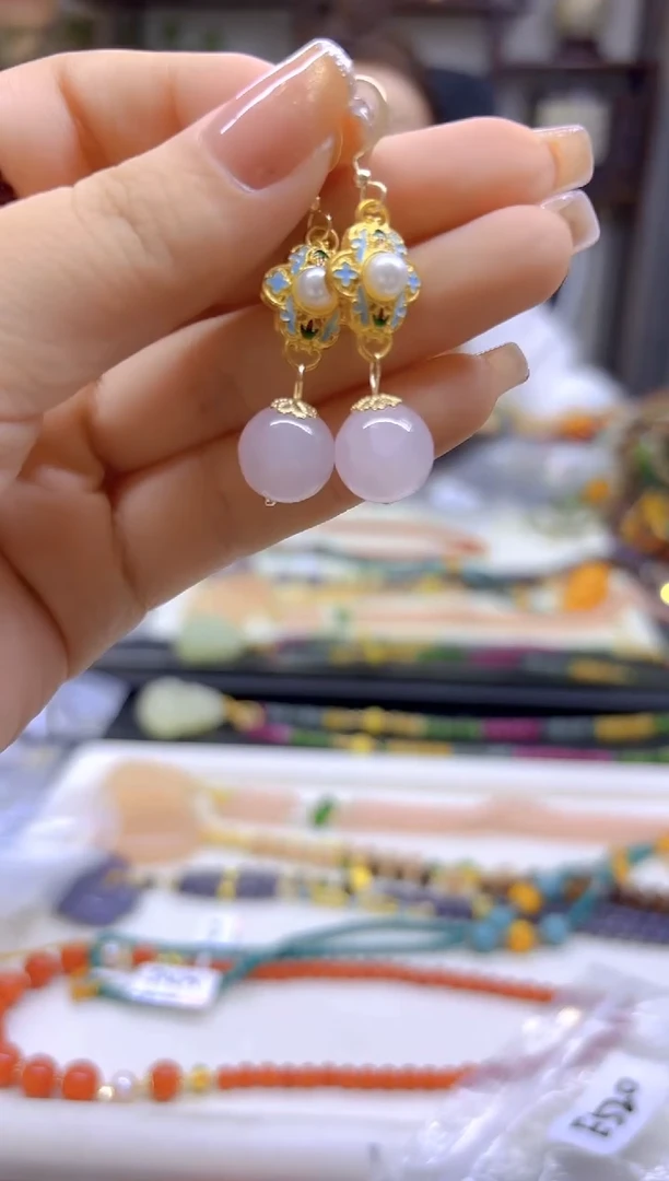 水晶耳饰14K金镶嵌DIY款E520