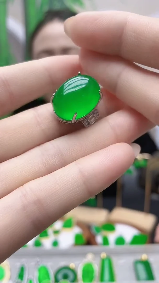 银S925镶嵌戒指翡翠J08