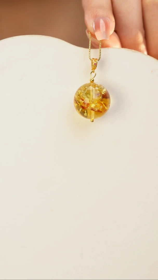 琥珀（花珀）吊坠(不含链)银S925镶嵌花珀20mm大单珠吊坠