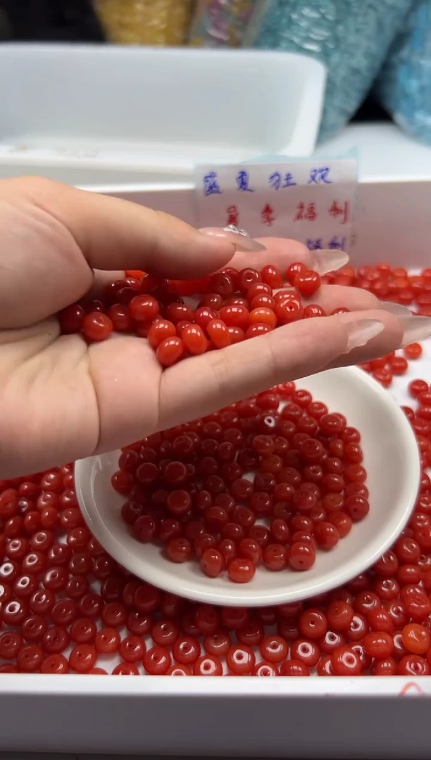 南红玛瑙未镶嵌颈饰w2280满肉南红算盘8*5mm*30颗