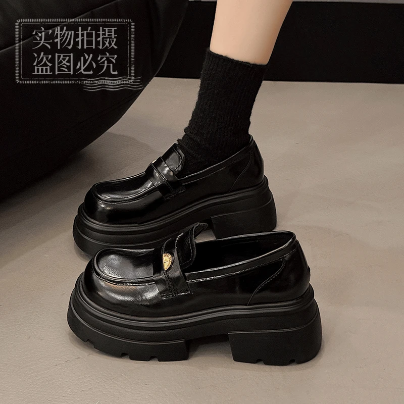 网红厚底高跟软底小个子增高乐福鞋女款女式爆款新款洋气皮鞋