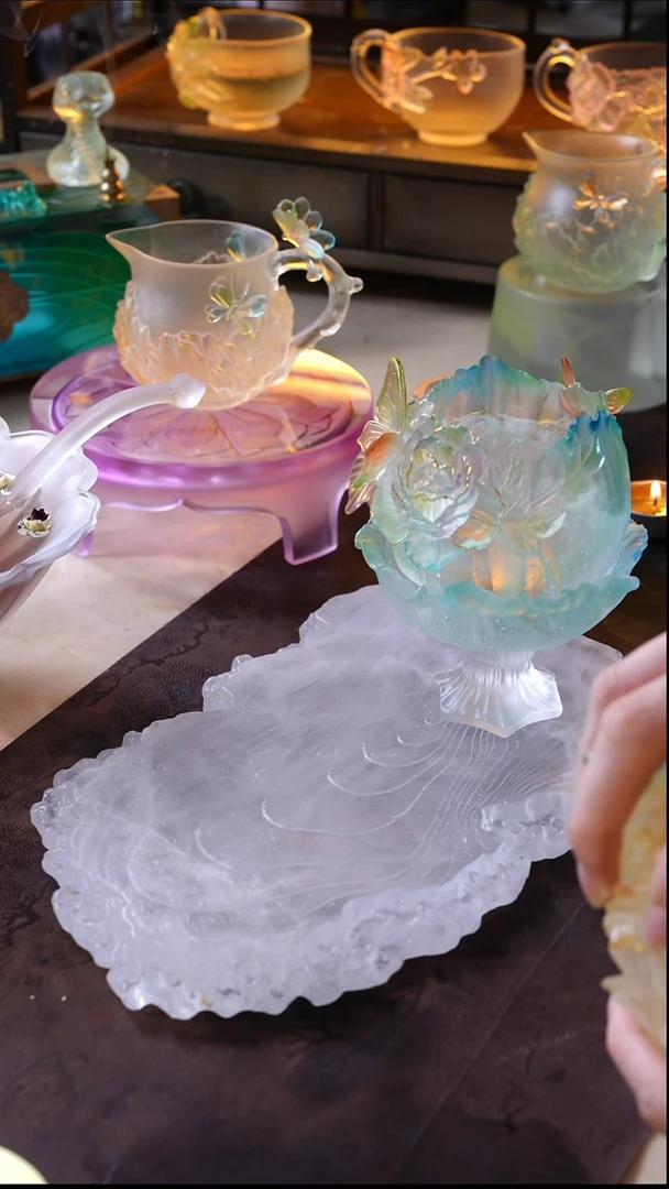 手工艺品琉璃哈**K天青色浮香蝶1只