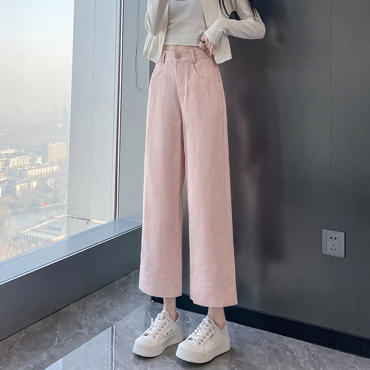 高腰直筒天丝牛仔裤女2025年春夏冰丝修身小个子烟管堆堆窄版裤子