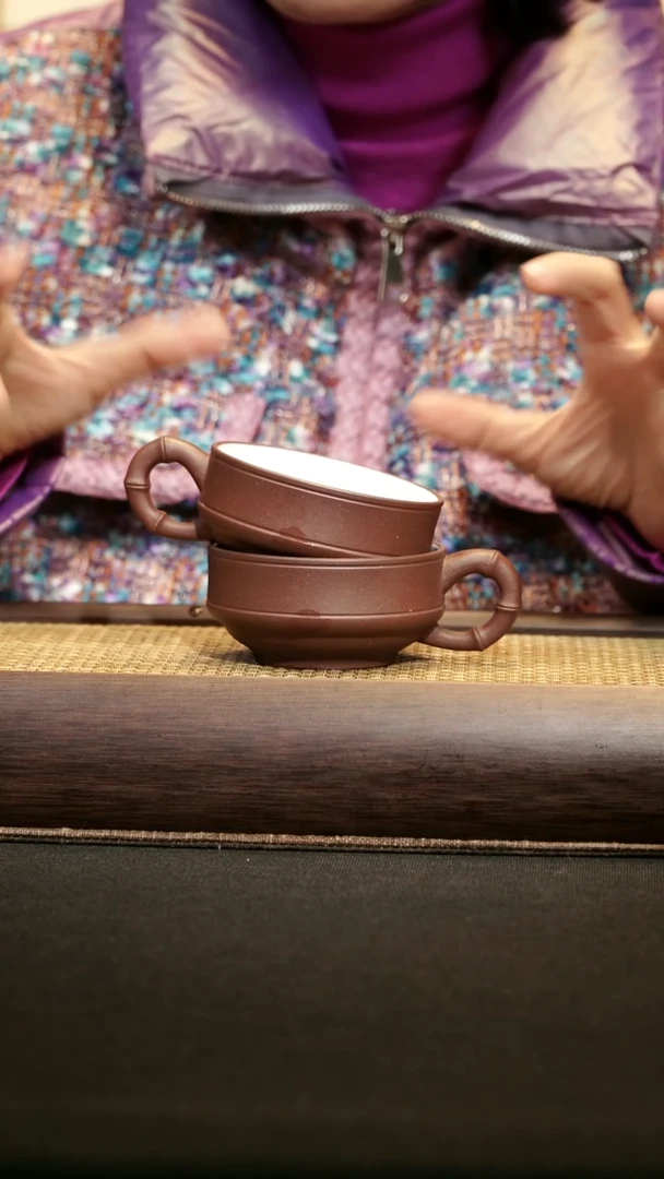 【闪购商品】紫砂茶宠竹节白釉杯一对