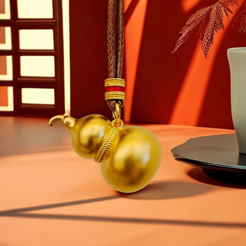 足金999纯黄金古法镜面葫芦吊坠