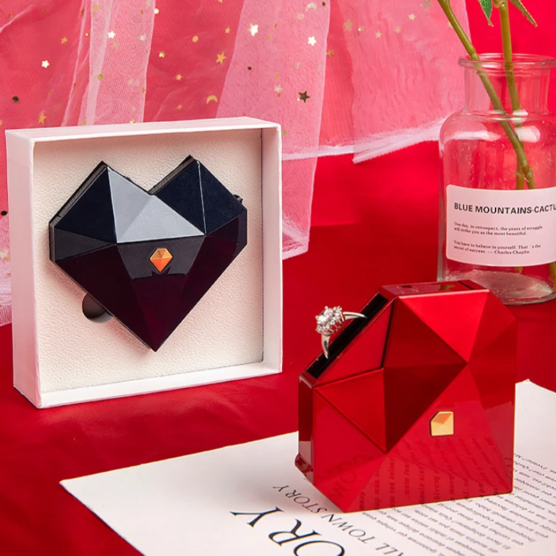 心形钻面首饰盒自动开启求婚戒指盒珠宝收纳精美包装礼盒