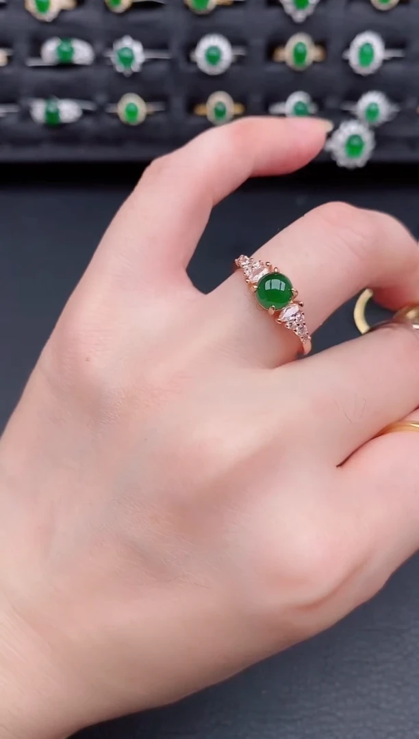 银S925镶嵌戒指翡翠天然a货翡翠15