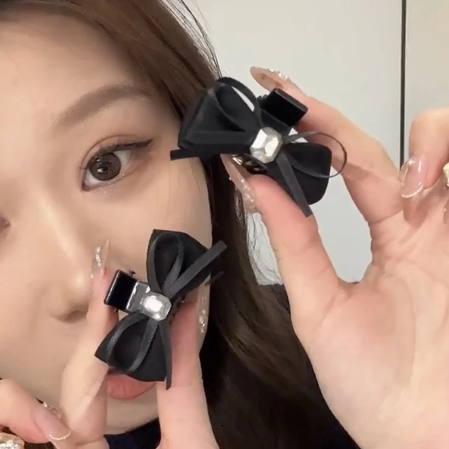 2025新款双面双层蝴蝶结小方糖刘海儿夹碎发夹气质侧边夹发饰女