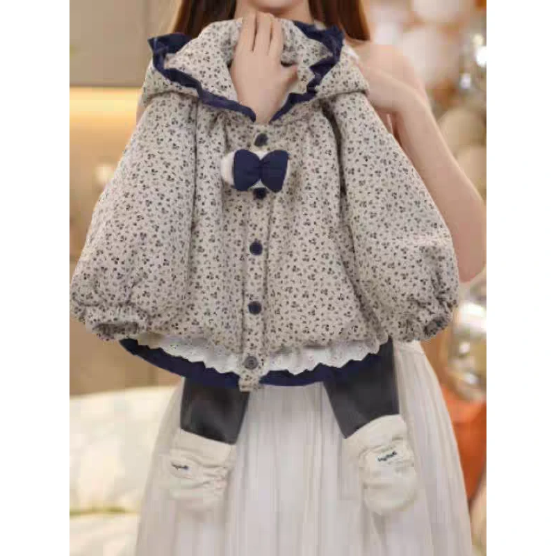 小丸子  56321女童外套+打底裤两件套2025冬新款棉衣洋气碎花