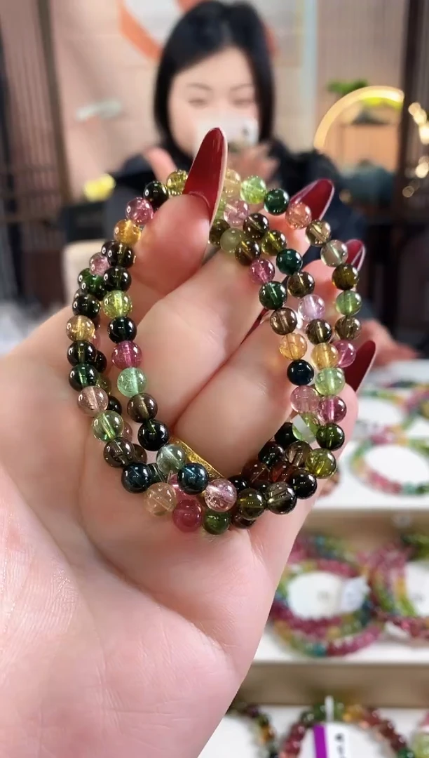 未镶嵌手链碧玺G2606三圈颜色微差