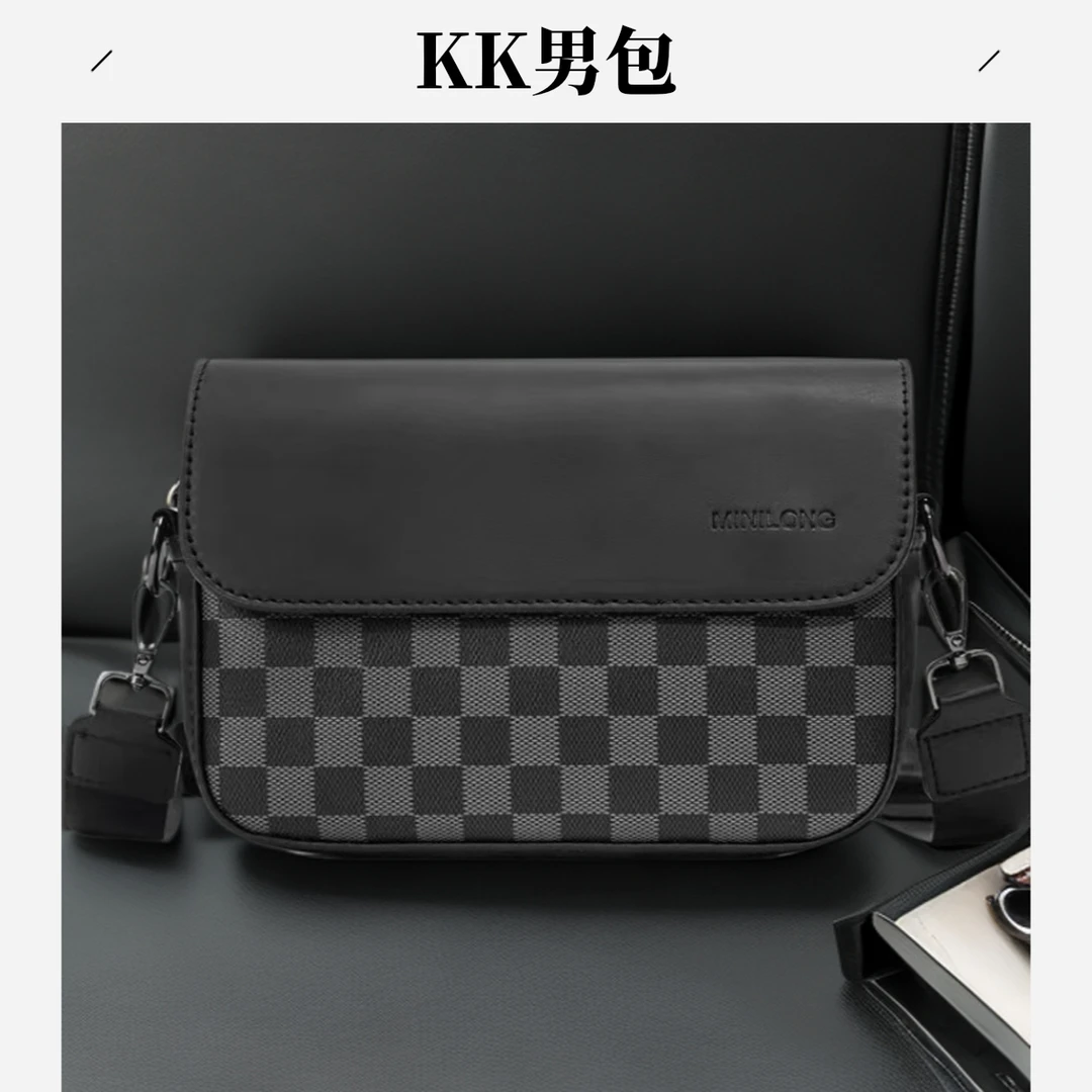 棋盘格男士韩版新款休闲单肩包街头包包斜挎包挎包男生斜挎包皮包