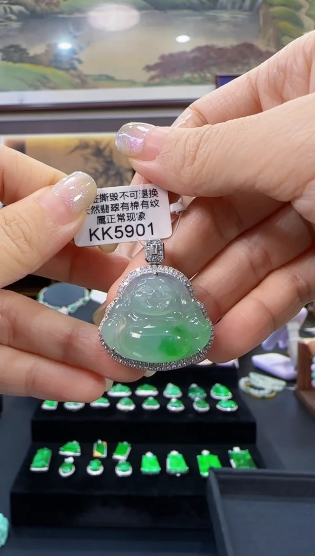 颈饰18K金镶嵌翡翠KK5901佛公