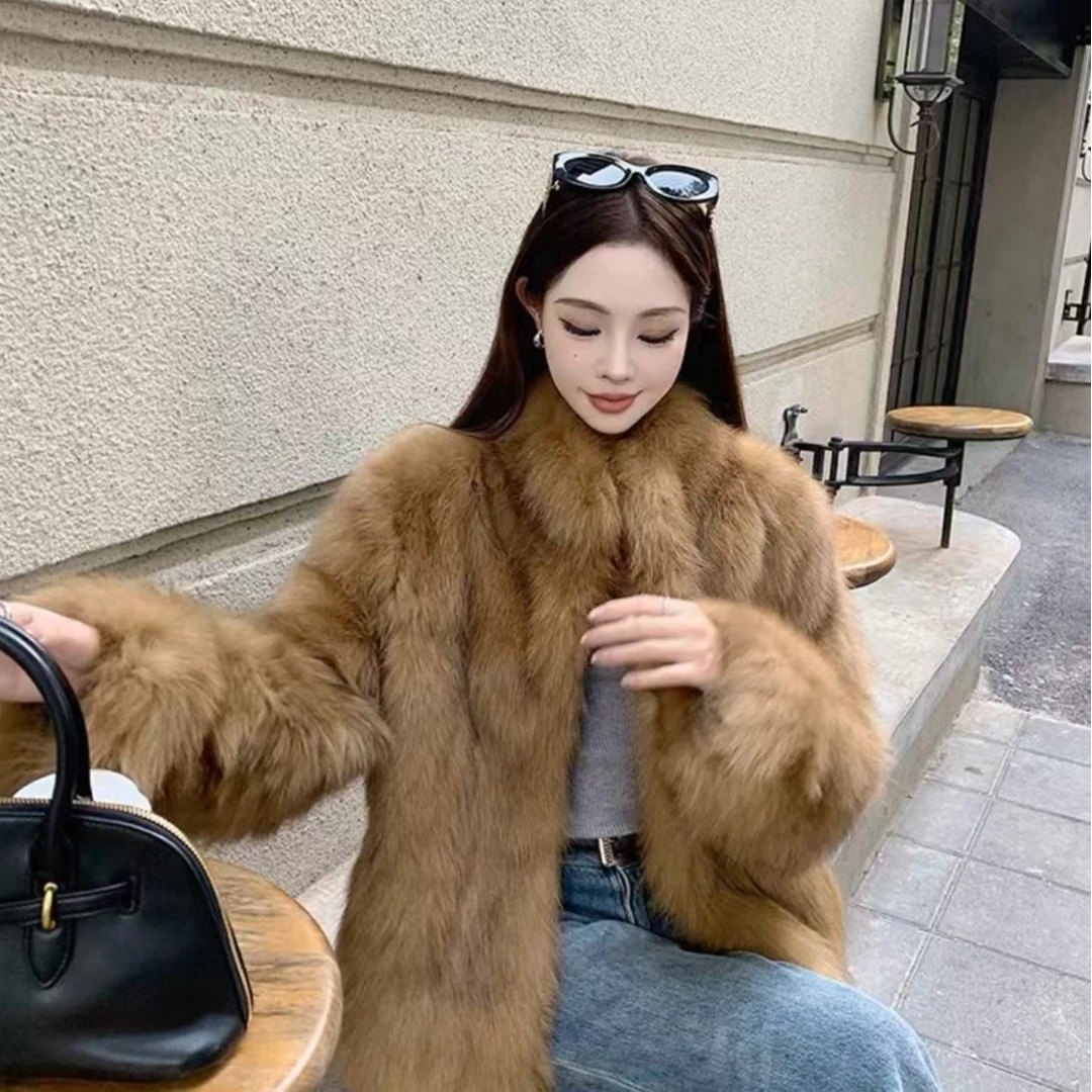 狐狸腹毛皮草外套女立领短款显瘦