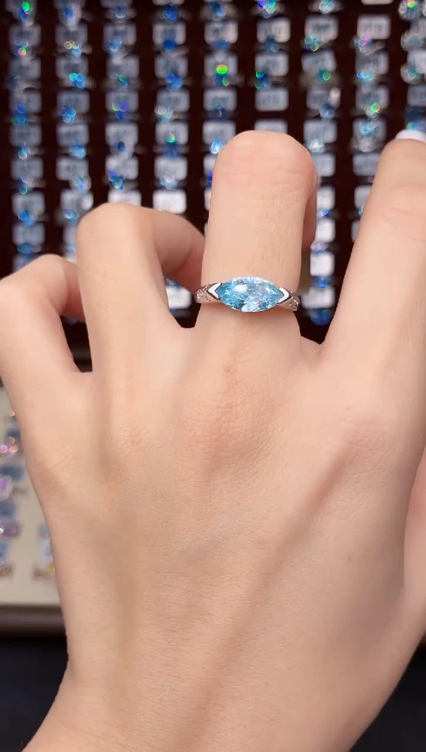 海蓝宝石戒指银S925镶嵌0000