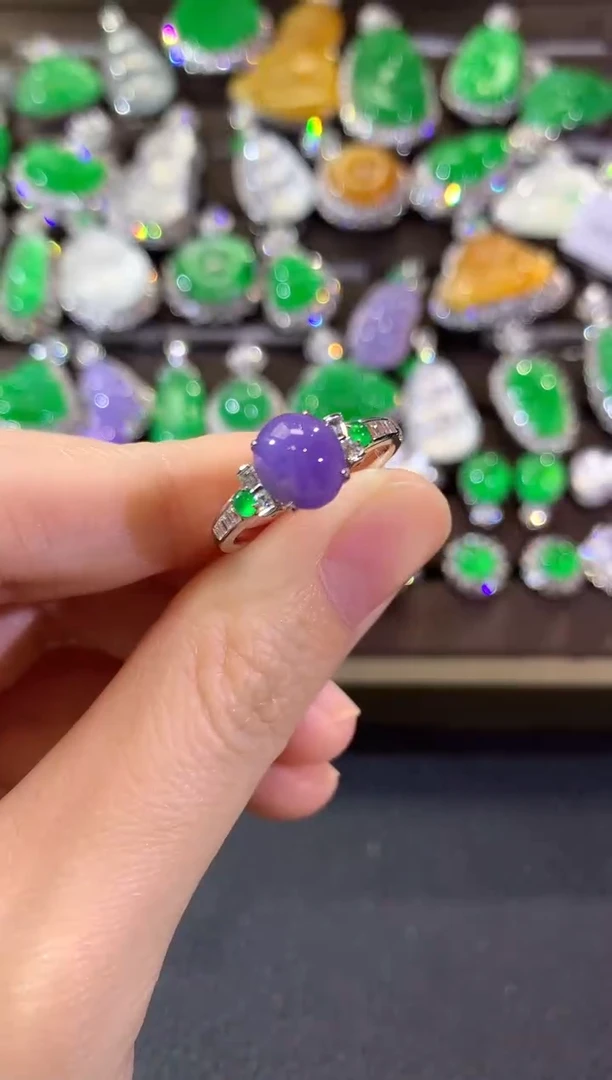 18K金镶嵌戒指翡翠冬日珠宝Q45紫货有色差