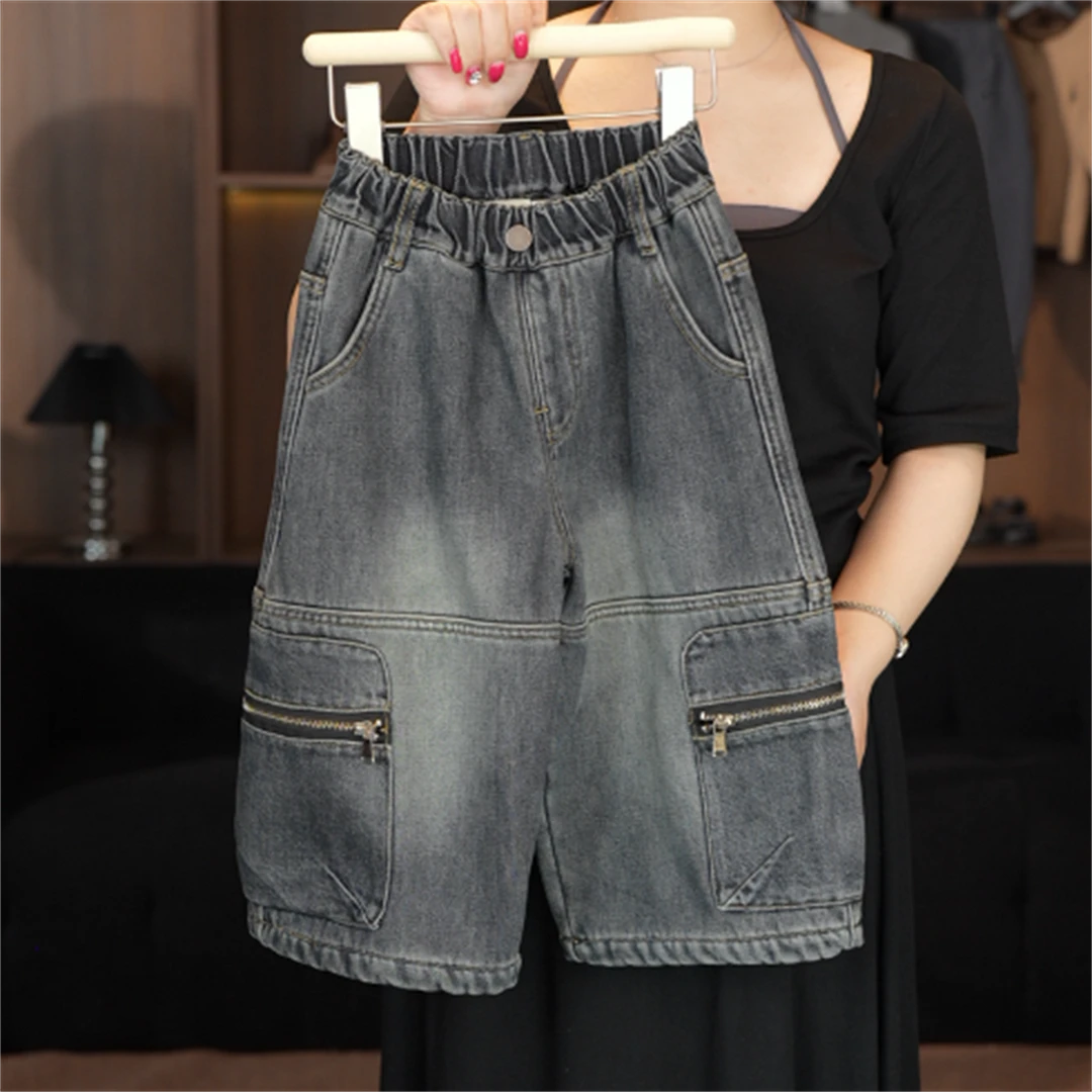 2025秋冬新款女童时尚百搭拉链大口袋休闲牛仔裤