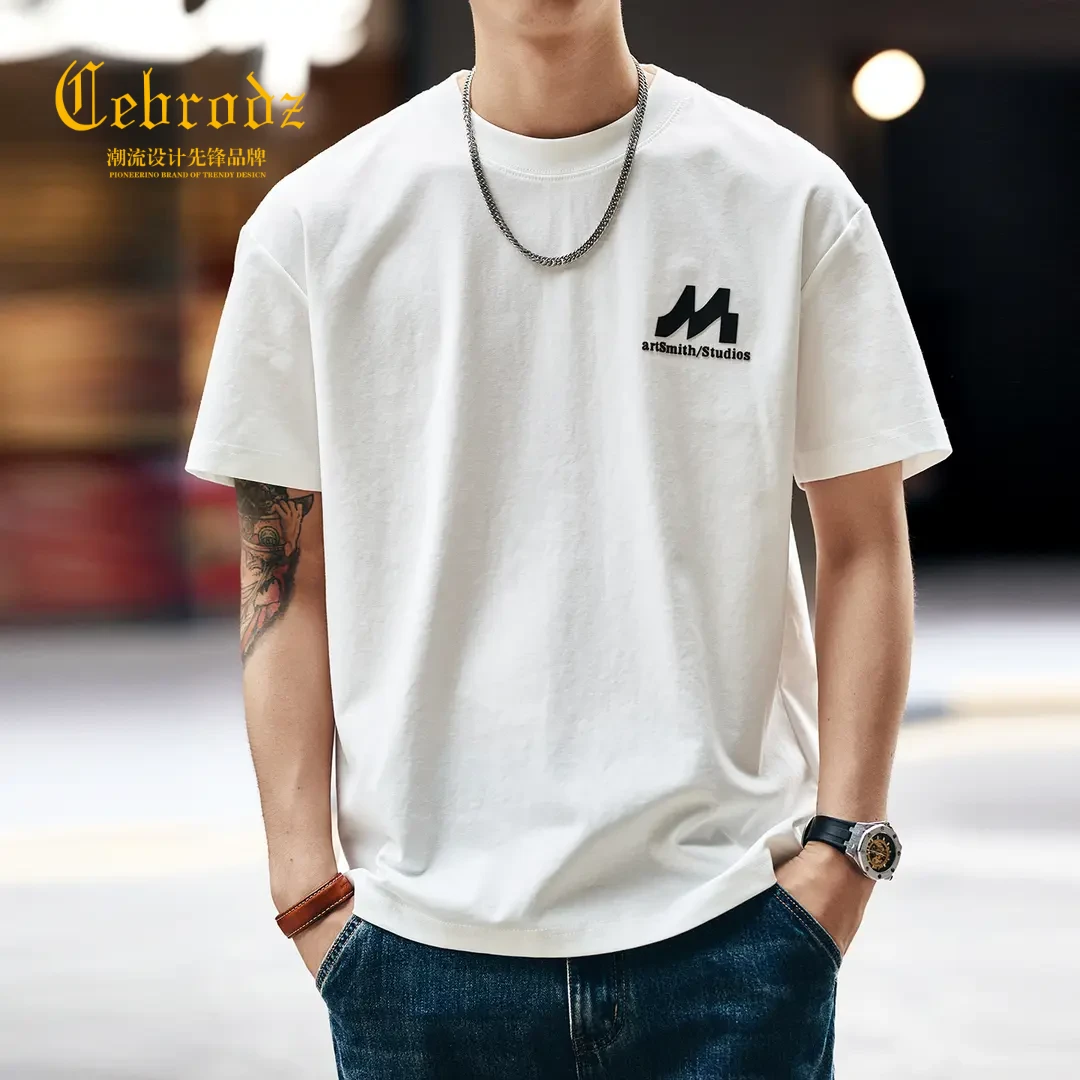 法国Cebrodz美式潮牌立体浮雕印花男士T恤夏季新款圆领短袖休闲