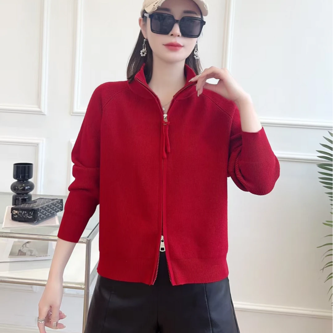 2025春季新款时尚上下拉链款长袖针织衫