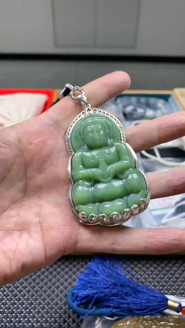和田玉（碧玉）银S925镶嵌颈饰多样性发货一个